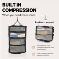Organisateur de valise suspendu - Compression intégrée, 4 compartiments, cubes de rangement en polyester résistant à l'eau pour armoire |   Bagages de cabine