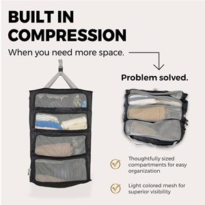 Organizador de Maletas Colgante - Cubos de Embalaje para Armario de Poliéster Resistente al Agua con 4 Compartimentos y Compresión Integrada |   Equipaje de Mano para Viaje - Product Image 5