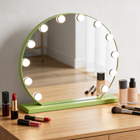 Freestanding Metal+Glass LED Display Screen Desktop Vanity Mirror Touch Control Dimmable Lighting Magnifying Feature