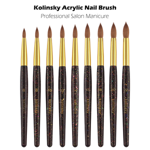Luxury 9 Size Kolinsky Acrylic <b>Nail</b> Brush Kit Black Glitter Resin Handle for Powder <b>Nail</b> <b>Extension</b> - Product Image 1