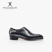 BUCCI BATANI Chaussures habillées Oxford pour hommes en cuir de crocodile véritable faites à la main, noires et bleues, à bout rond, à lacets, pour tenue de bureau