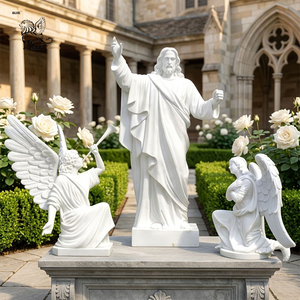 Estatua de Jesús Cristo y Ángel de Mármol Blanco Personalizada, Tallada <span class=keywords><strong>a</strong></span> Mano, Tamaño Real, Escultura Religiosa para Jardín, Monumento para Iglesia al Aire Libre - Product Image 1