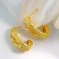 Boucles d'oreilles géométriques tendance, bijoux en or 18 carats, forme creuse en C, étoile, cœur, pour femmes