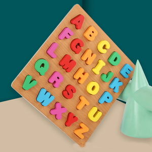HOYE CRAFT-rompecabezas de madera con letras del abecedario para niños, juguete de construcción con letras del abecedario <span class=keywords><strong>ABC</strong></span>, con agarre manual, novedad - Product Image 4