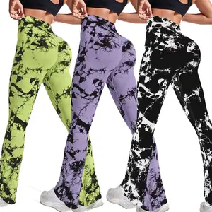 Leggings de yoga tie-dye évasés avec logo personnalisé pantalons de fitness sexy pour femmes leggings de fitness push up taille haute sans couture scrunch fesses pour femmes