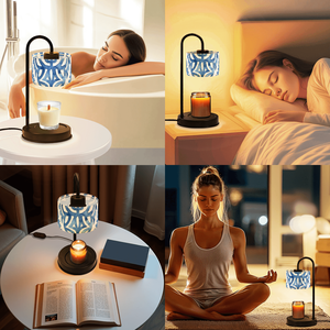 Electric <b>Candle</b> Warmer Blue White Linen Shade Metal Base Adjustable Brightness Tabletop Scented <b>Wax</b> <b>Candles</b> Home Decor - Product Image 6