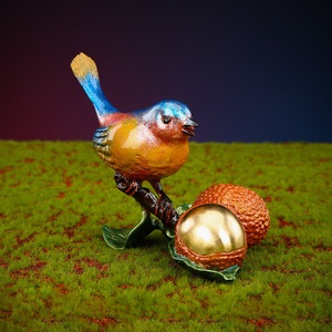 Ornement d'oiseau en laiton Copper World avec œuf doré en forme de gland, décoration d'intérieur pour table, cadeau du Nouvel An - Product Image 3