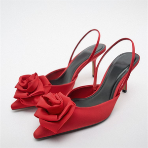 Scarpe con Tacco a Fiori Autunnali da Donna, Tacco Alto con Cinturino alla Caviglia, Décolleté Slingback Viola con Punta Aperta in Raso Antiscivolo, Tendenza Moda per Matrimoni - Product Image 5