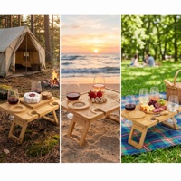 Table de pique-nique Portable pliante en bambou, Table à fromage avec bouteille de vin et porte-verre pour le Camping, la plage, le parc