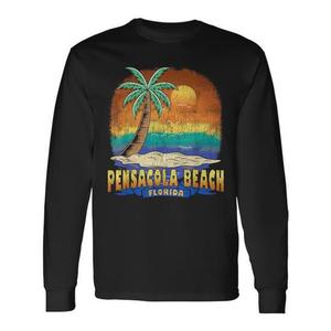 T-shirt vintage a maniche lunghe effetto invecchiato di Pensacola Beach Florida - Product Image 1