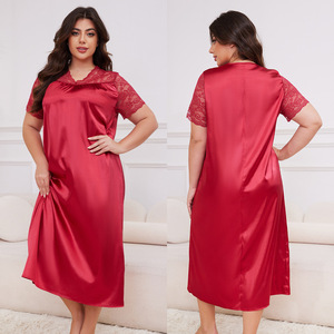 Vari colori di alta qualità in pizzo solido rapido secco di seta di ghiaccio a <span class=keywords><strong>maniche</strong></span> corte lunghi pigiami <span class=keywords><strong>da</strong></span> donna larghi <span class=keywords><strong>taglie</strong></span> <span class=keywords><strong>forti</strong></span> - Product Image 3