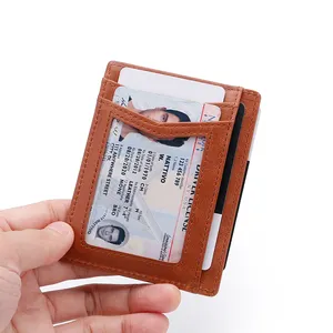 ผู้ถือบัตร RFID ผู้ถือบัตรหนังที่กำหนดเอง V รูปร่างผู้ถือบัตรเครดิต