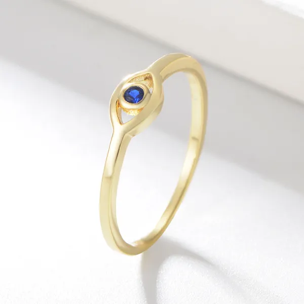 Peishang 925 Gioielli In Argento Sterling Placcatura In Oro Blu Cubic Zirconia Eve occhi Anello per le Donne Degli Uomini