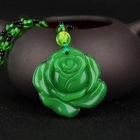 Collier pinan en jade cristal vert foncé pour hommes et femmes, long pendentif de bouddha, à la mode