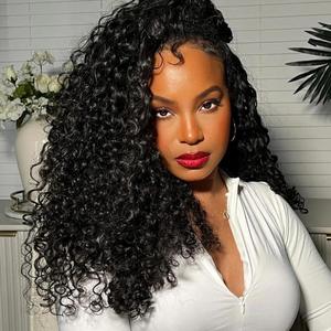 Perruque mi-longue WXJ en cheveux humains Remy bouclés, sans colle, clips invisibles, facile à porter, ligne de cheveux invisible, convient aux débutants, 20 pouces - Product Image 4