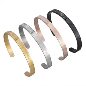 Pulseiras em forma de C para abertura, joia clássica de aço inoxidável banhada a ouro 18K, bracelete com estampa árabe islâmica Ayatul Kursi