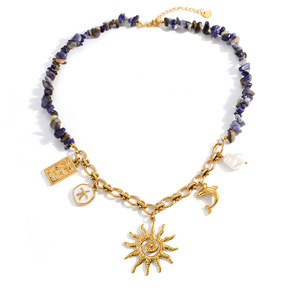 Collar de Acero Inoxidable con Cuentas, Chapado en Oro, con Dijes de Estrella de Mar y Delfín, Estilo Vacacional, Joyería para Fiestas XL32135 - Product Image 5