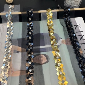 Thời trang tùy chỉnh đính cườm biên giới 3D <span class=keywords><strong>Acrylic</strong></span> Rhinestone sequin thêu Ribbon lưới ren TRIM cho hàng may mặc - Product Image 1