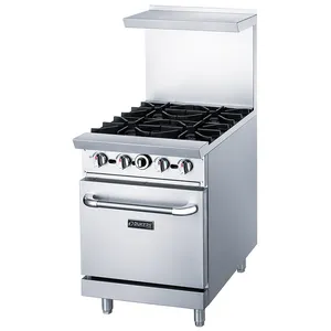 制造商商用餐饮设备不锈钢燃气灶4燃烧器带烘焙烤箱