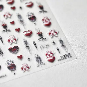 5d Valentijnsdag Love Heart Angel Rose Bloem Nail Art Sticker Sliders Voor Valentijnsdag Nagellak Stickers