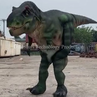 Costume de dinosaure grandeur nature fait main pour enfants, idéal pour le divertissement interactif ou comme costume de T-Rex animatronique chez Dinosaur Factory