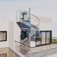 Escalier en spirale préfabriqué sur mesure en acier inoxydable et bois avec garde-corps en verre, escalier extérieur incliné