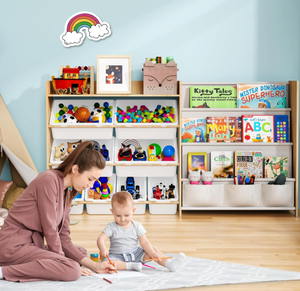 Organizador de <span class=keywords><strong>Juguetes</strong></span> Grande Dos en Uno con Estantería, Organizador de <span class=keywords><strong>Juguetes</strong></span> con 8 Contenedores de Almacenamiento, 4 Niveles Multiusos - Product Image 5