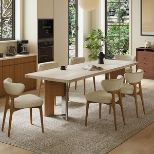 Mesa de comedor colgante de losa de travertino y juego de 6 sillas rectangulares estilo Wabi Sabi para comedor - Product Image 2