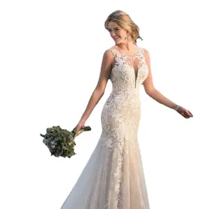 राजकुमारी दुल्हन जलपरी शादी की पोशाक 2024 नई सफेद फिशटेल पारदर्शी बैकलेस लेस गाउन