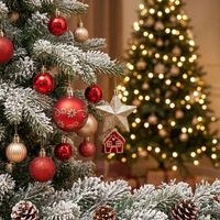 Ensemble de 132 boules de Noël floquées rouges et dorées, décorations de sapin suspendues en PVC avec étoile, flocon de neige et maison