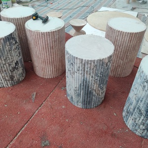 DTH Stone แท่นวางสำหรับตั้งโชว์โต๊ะข้างหินลูกบาศก์หินอ่อนธรรมชาติสีกุหลาบสีชมพูทรงกลม - Product Image 4