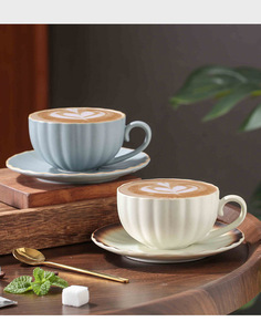 Juego de Taza y Platillo de Café de Cerámica Vintage |   Taza Acanalada para Latte, Cappuccino y Espresso - Product Image 5