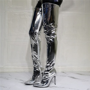 Super Large Size 47 Patent Leather Silver Long Boots Women's Over Knee High Boots High Heels Winter <b>Shoes</b> - Product Image 4