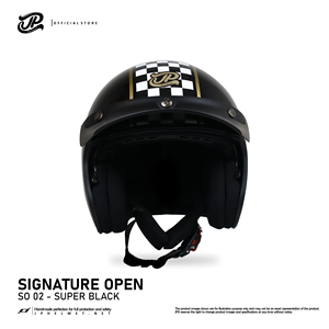 Casque demi-face rétro JP Signature Open Motif SO 02 en noir métallisé élégant, alliant design classique et confort moderne - Product Image 4