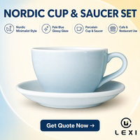 Ensemble tasse et soucoupe à café en porcelaine nordique, style moderne minimaliste, durable, pour restaurant et café, personnalisable, marque LEXI