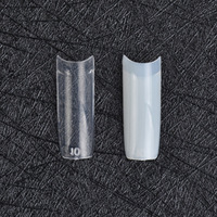 SunelPort - Juego de 100 Uñas Postizas Francesas en Caja Cuadrada, con Pegamento, ABS, Acabado Natural, Transparentes, Blancas, de Color Natural, con Números del 0 al 9