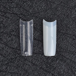 Lot de 100 <span class=keywords><strong>faux</strong></span> ongles carrés en ABS pour nail art, avec colle, finition naturelle, couverture partielle, couleurs transparentes, blanches et naturelles, numéros 0-9 - Product Image 2