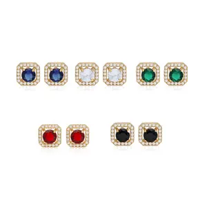 JXX elegant design 24k gold plated shiny jewelry square copper aaa cubic zircon earrings stud for women