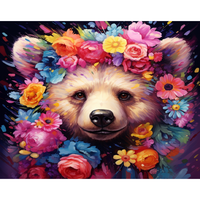 Pour Chenistory DIY Diamant Broderie Kit Plein Ours Rond Animal Portrait Mosaïque Fleurs Artisanat Art Vente Diamant Peinture