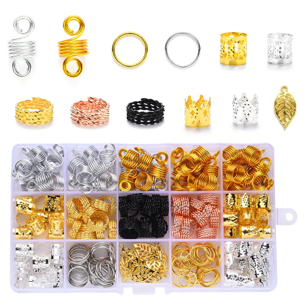 SUXUAN-Kit de accesorios de joyería para trenzas, brazaletes de Metal y plata para el pelo, anillos para el pelo, tubos de cuentas