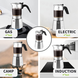 Caffettiera Moka Italiana Moderna in Acciaio Inox e Vetro Borosilicato con Manico in Nylon - Product Image 5