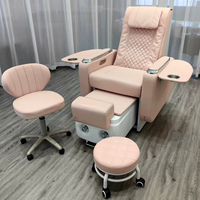 Fauteuil de pédicure électrique rose poudré avec bassin lumineux LED pour les pieds, design inclinable de luxe pour spa haut de gamme