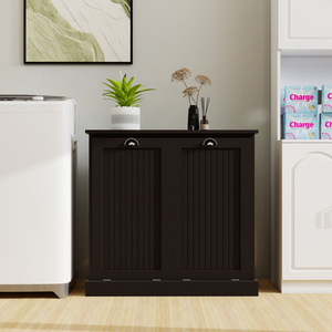 Two Compartment Tilt Out <b>Laundry</b> Sorter Cabinet Black Storage Organizer For Home Use - Product Image 2