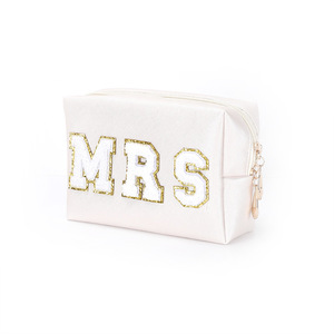 Logo Personalized Zipper Custom Waterproof Makeup Pouch Nylon Cosmetic Bag DIY Chenille Letter Patches Cosmetic Pouch Bag - Product Image 2