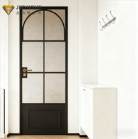 Porte battante moderne noire en alliage d'aluminium cintrée avec verre dépoli triple étanchéité, design intimité pour chambre, salle de bain, couloir