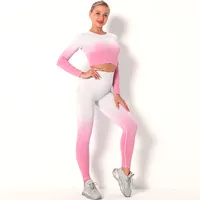 Conjunto de legging feminino confortável, cintura alta, yoga, cores degradê, roupas esportivas, fitness, sem costura