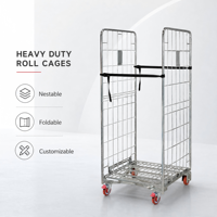 Chariot à roulettes à double face empilable en acier galvanisé, robuste, pliable avec roulettes pour la manutention en entrepôt