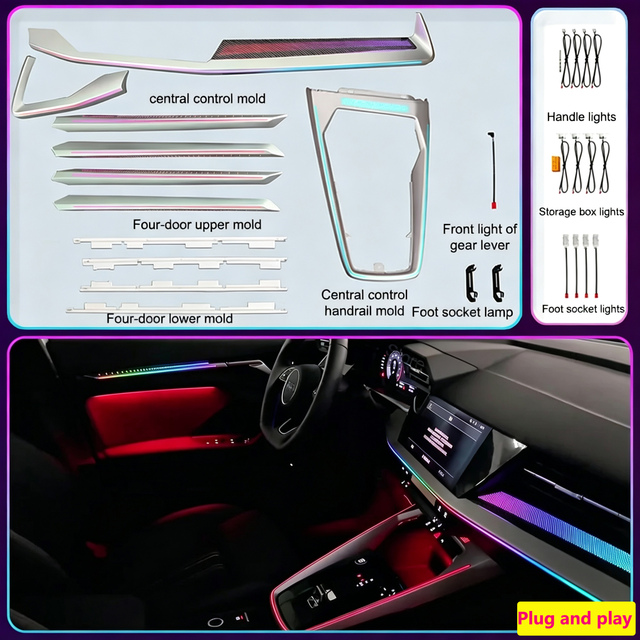 Autowellus 28-Light Phantom Color 12V 10W Interior Ambient Lighting for Audi A3 S3 2021-2025 Upgrades