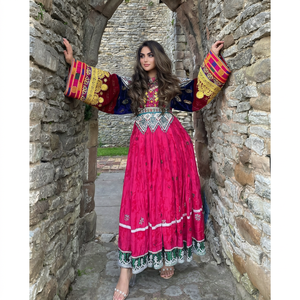 Salwar Kameez de haute qualité, couleur unie, broderie, col rond, manches longues, pour l'Aïd, en coton/soie/cuir véritable, vêtements afghans pour femmes - Product Image 2