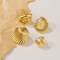 Boucles d'oreilles clous en acier inoxydable gravées avec logo, série Marine, coquillages, étoiles de mer, conques, plaqué or PVD, modèle de bijoux